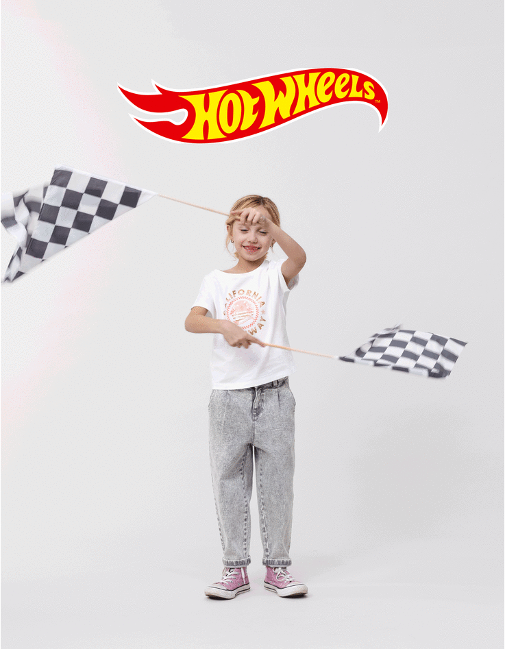 T-shirt blanc coton bio palmiers HOT WHEELS x IKKS fille-2