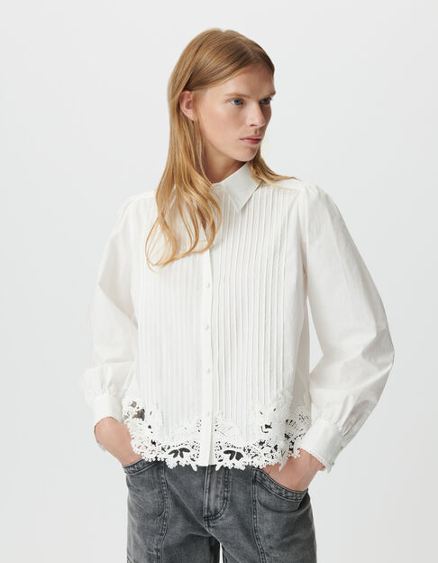 Chemise manches longues blanche bas dentelle Femme - IKKS
