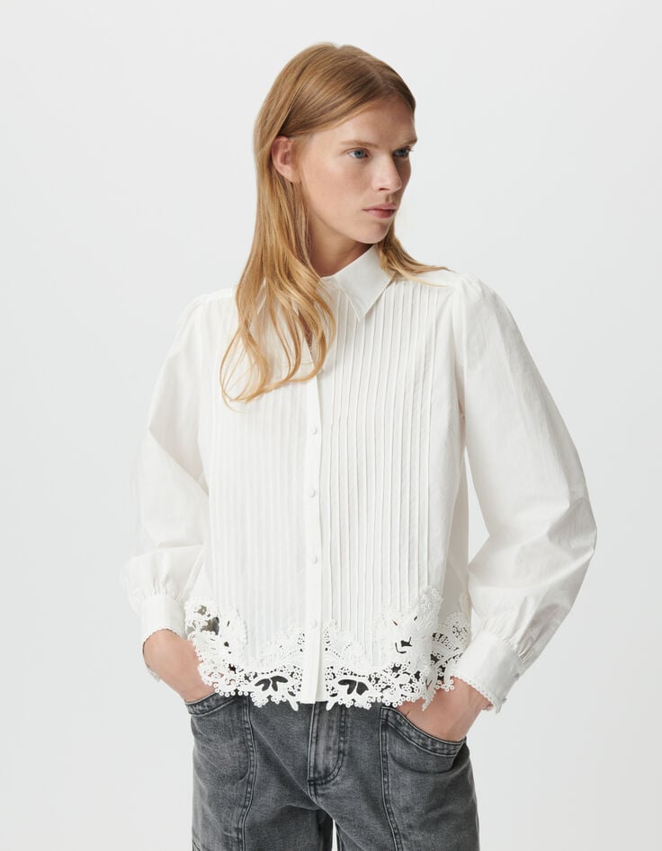 Chemise manches longues blanche bas dentelle Femme-2 Chemise manches longues blanche bas dentelle Femme-2