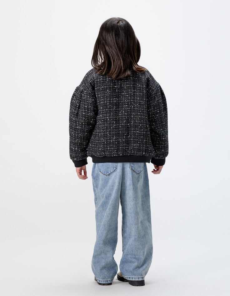 Blouson noir esprit tweed fille-2