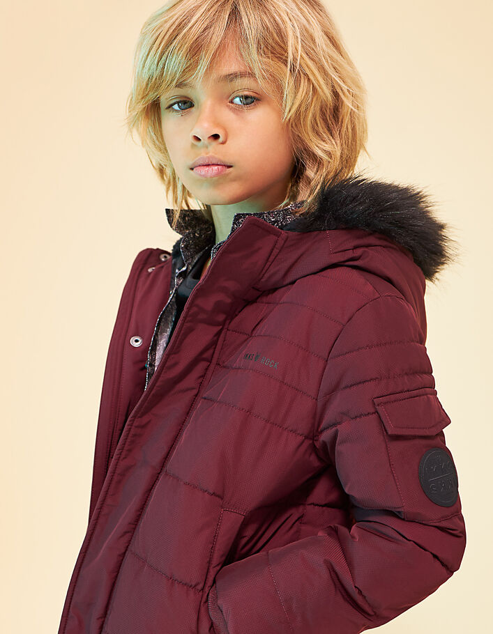 Boys’ plum padded jacket with furlined hood