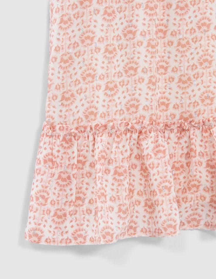 Girls’ ecru dress, flowery print with silver threads-4