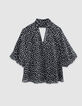 Blouse fluide marine motif pois manches ballon Femme-5
