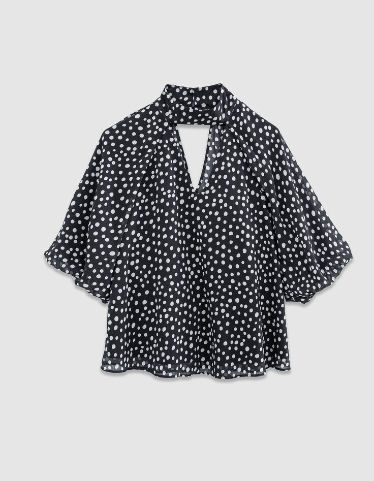 Blouse fluide marine motif pois manches ballon Femme-5