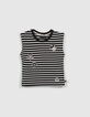 Girls’ black IKKS–MICKEY T-shirt with white stripes-1