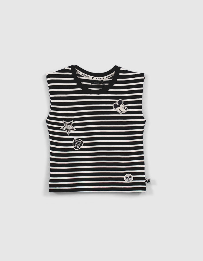 Girls’ black IKKS–MICKEY T-shirt with white stripes-2