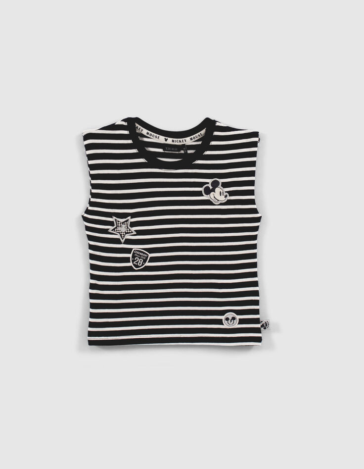 Girls’ black IKKS–MICKEY T-shirt with white stripes-1