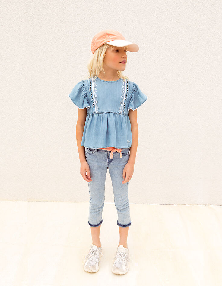 Girls’ light blue embroidered organic slim 7/8 jeans-7