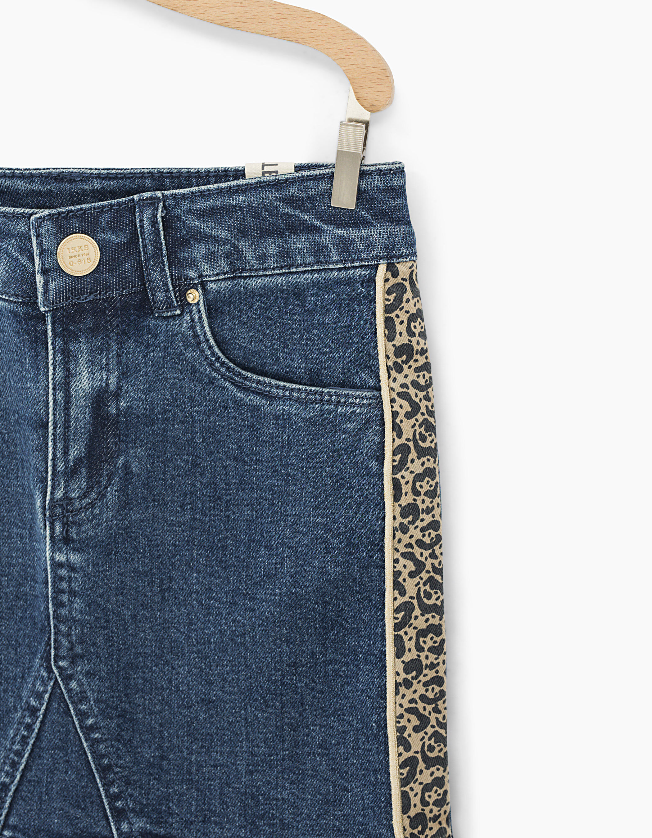 Jupe en jean stone blue et leopard fille IKKS