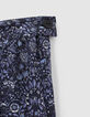 Jupe longue marine imprimé fleurs bleues Femme-2