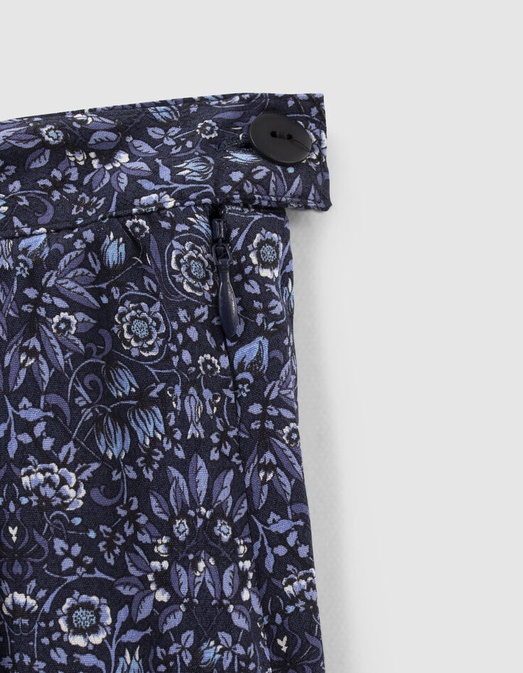 Jupe longue marine imprimé fleurs bleues Femme-2