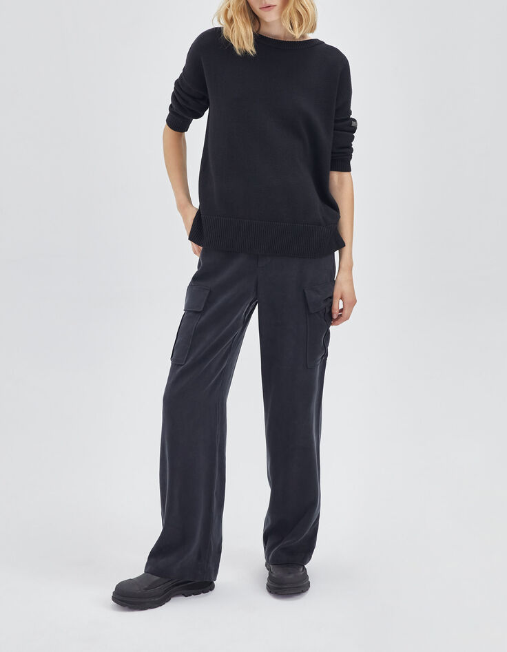 Pull noir tricot d&eacute;cor chevrons manche Femme-6