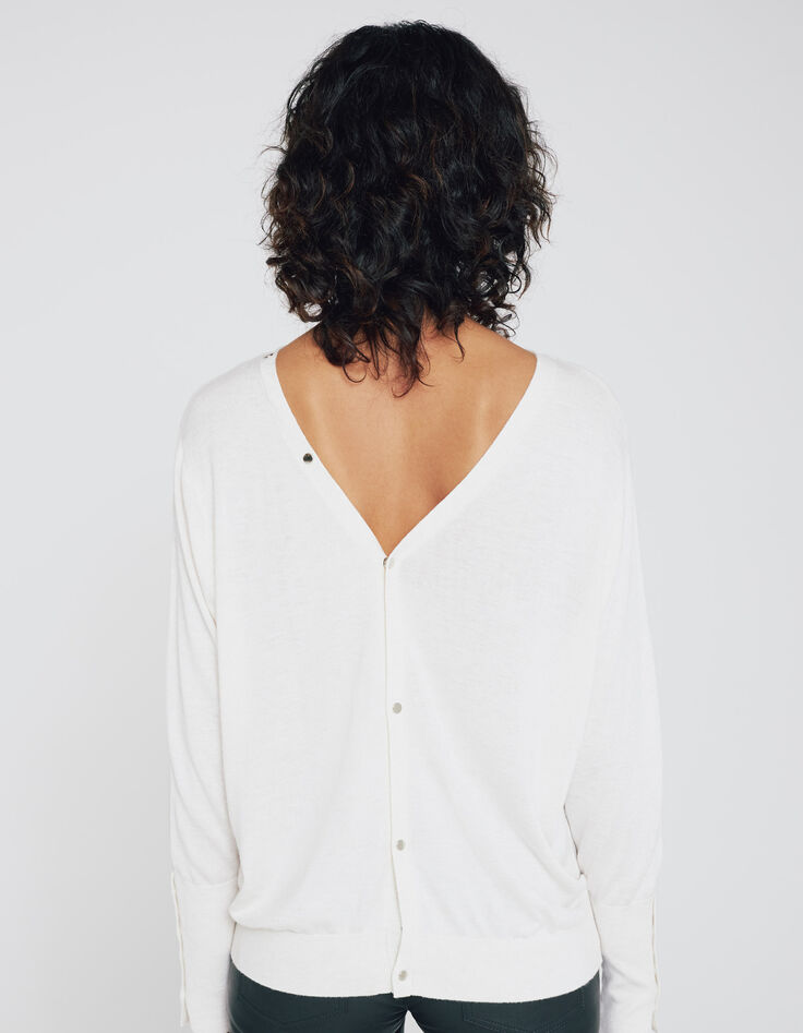 Cárdigan punto blanco roto reversible mujer-2