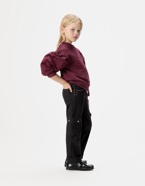Girl's black studded straight cargo jeans - IKKS