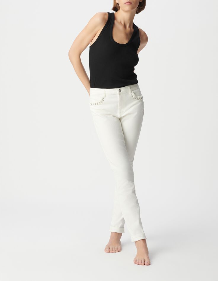 Powerstretch slim wei&szlig;e Jeans Damen Taschenschn&uuml;rung-2