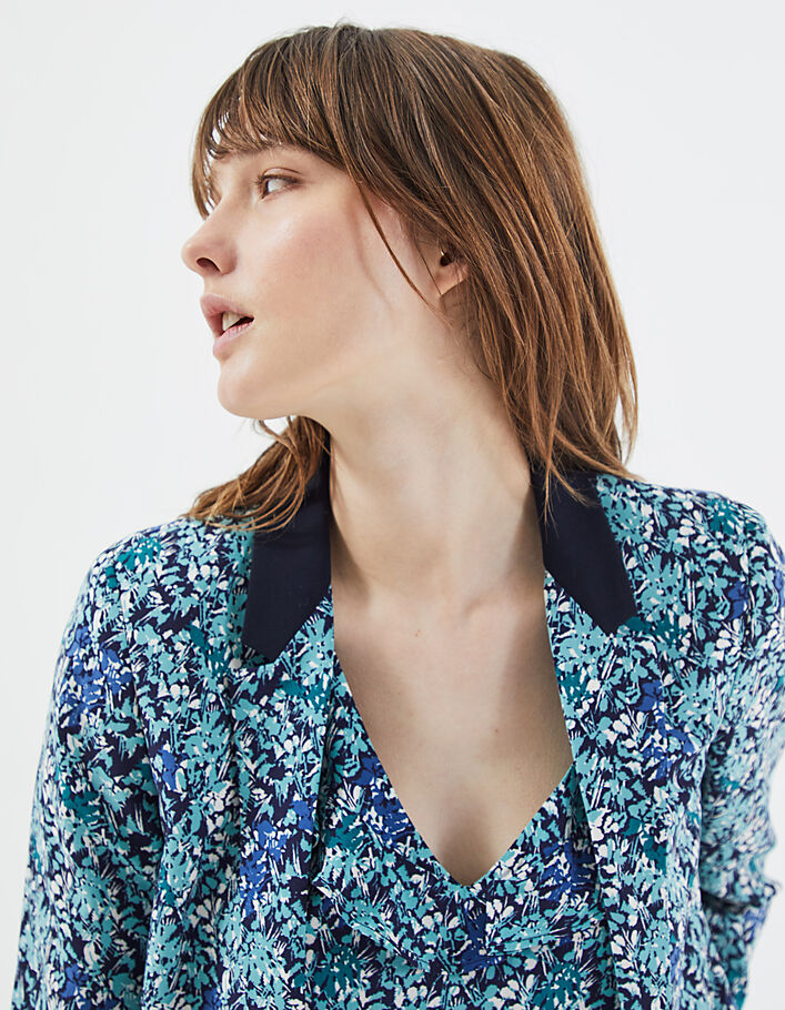 Veste tailleur imprimé Sea Flowers col contrasté femme-4