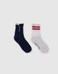 Chaussettes navy et grises côtelées garçon -1