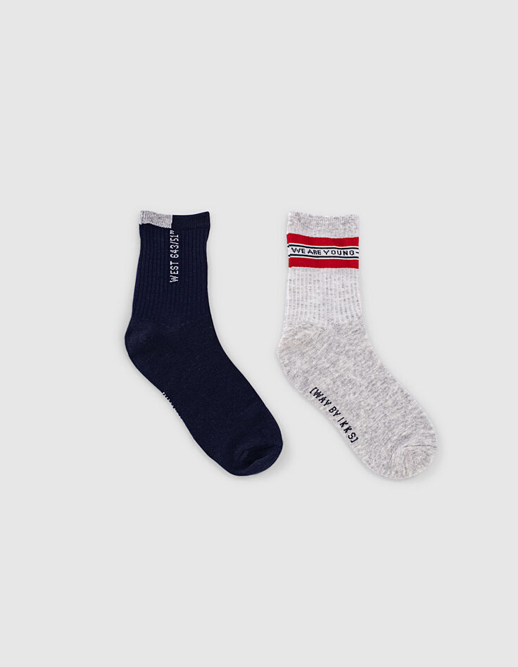 Chaussettes navy et grises côtelées garçon -1