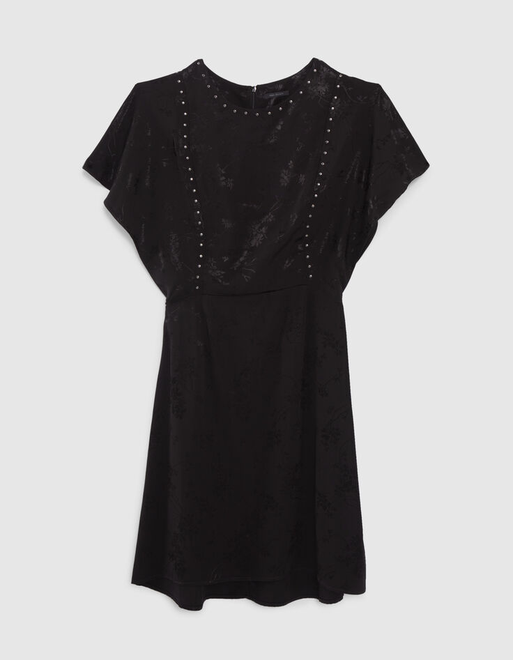 Women’s black plant motif jacquard studded dress-7 Women’s black plant motif jacquard studded dress-7
