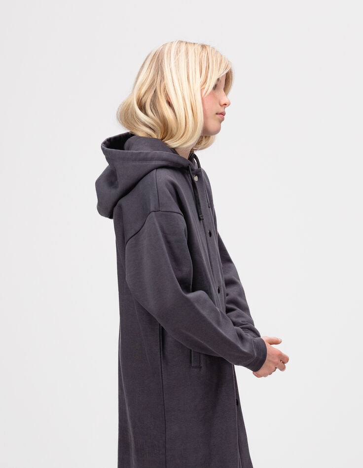 Girls’ grey midi-length hooded cardigan-1 Girls’ grey midi-length hooded cardigan-1