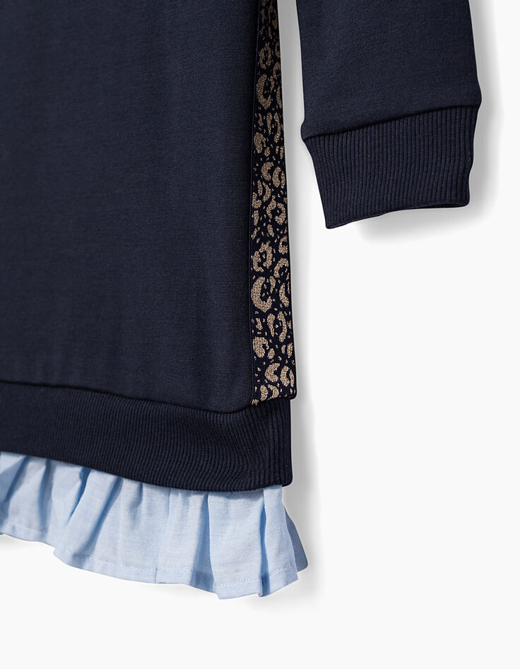 Girls' navy dress with trompe-l'œil effect-3