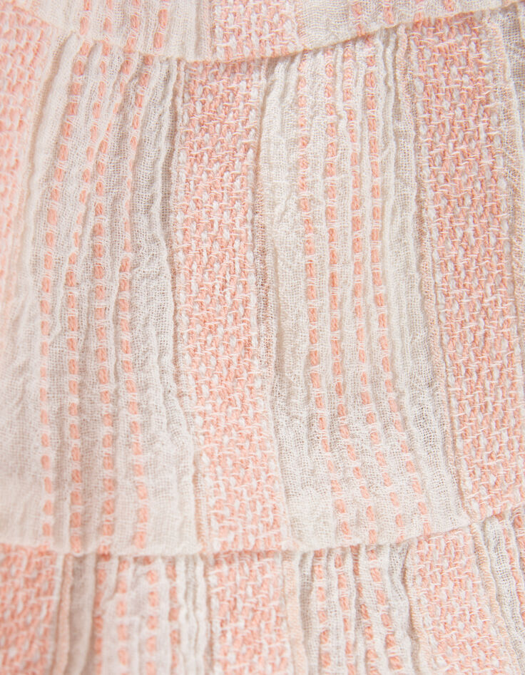 Robe écrue rayures tissées pêche et bloomer bébé fille-7