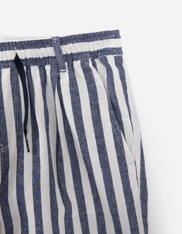 Boys' navy Bermuda shorts with ecru stripes-2
