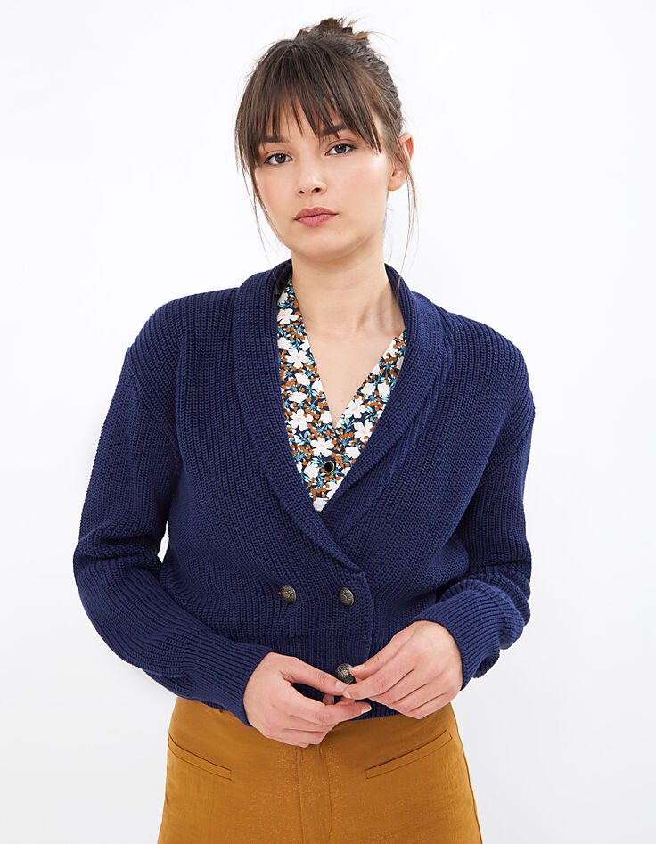 Cardigan marine en tricot avec 4 boutons I.Code-2 Cardigan marine en tricot avec 4 boutons I.Code-2