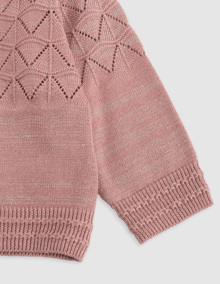 Cardigan rose tricot lurex ajouré bébé fille-4