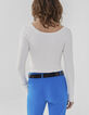 Cardigan blanc cassé en tricot côtelé à col danseuse Femme-3