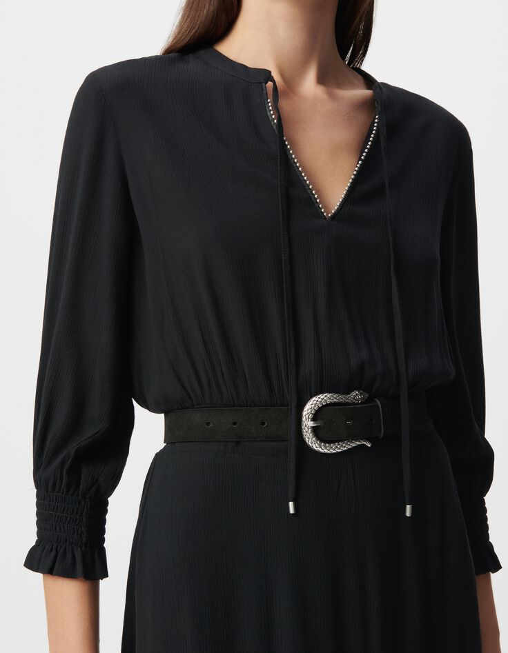 Robe longue noire LENZING&trade; ECOVERO&trade; micro-perles au col Femme-4