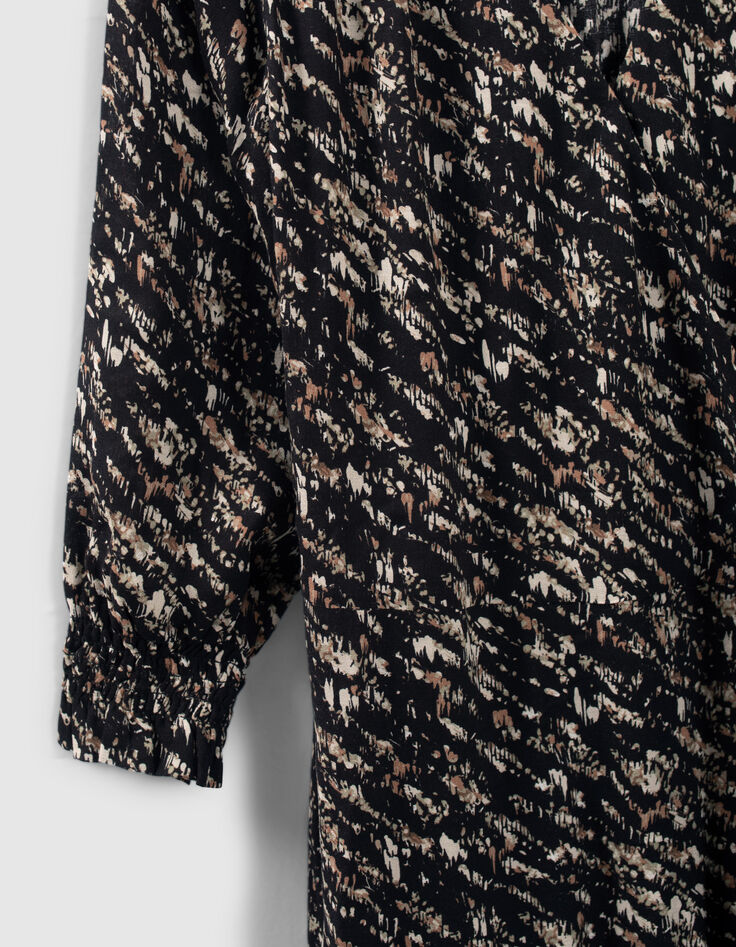 Robe portefeuille noire imprimé fusain Femme-6 Robe portefeuille noire imprimé fusain Femme-6