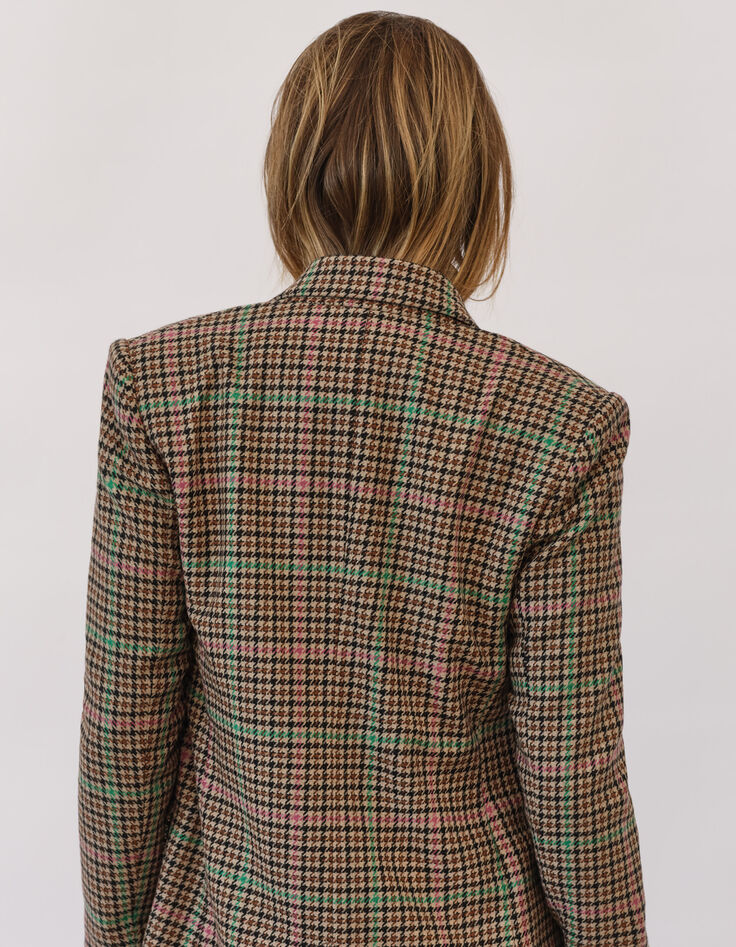 Damenblazer mit rosa und gr&uuml;nem Hahnentrittmuster-4