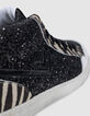 Baskets noires micro sequins et cuir motif zèbre Femme-4