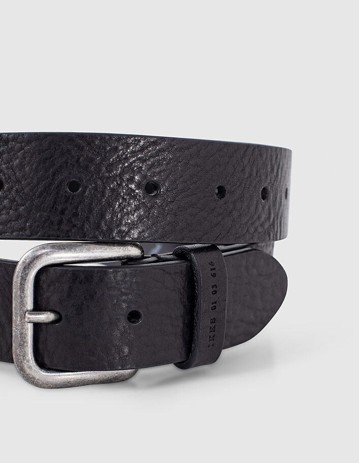 Men's black perforated calfskin leather belt - IKKS