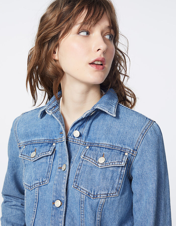 Women’s blue denim short jacket embroidered on back-5