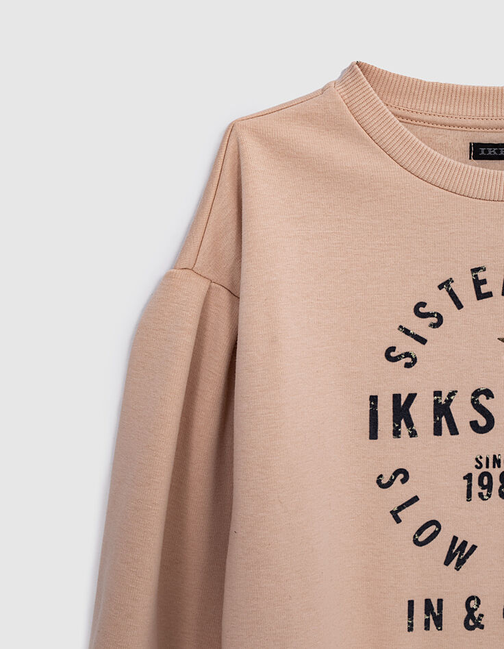 Girls’ pink sweatshirt-dress+slogan&embroidered star-5 Girls’ pink sweatshirt-dress+slogan&embroidered star-5
