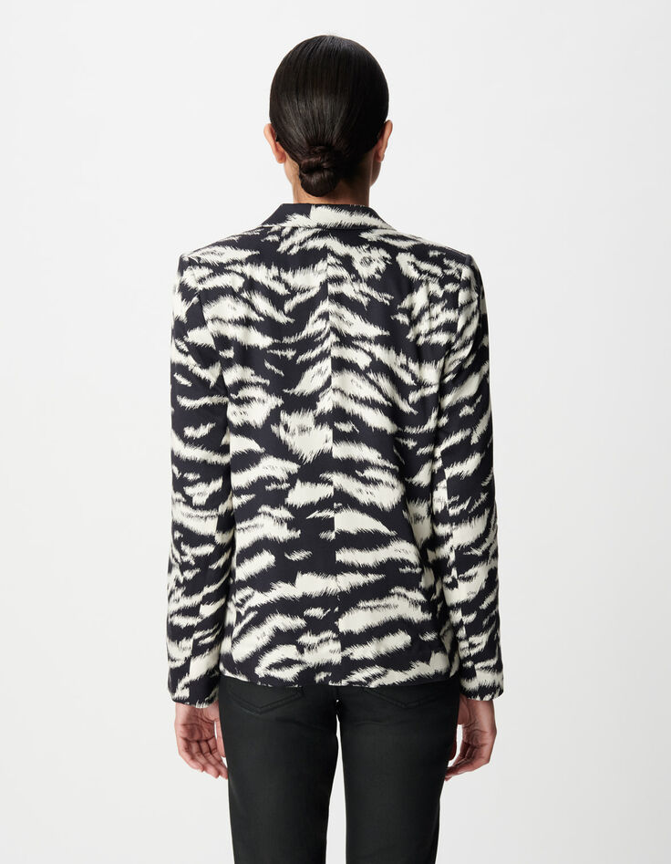 Chaqueta de traje negra con estampado de cebra para Mujer-3