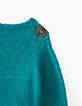 Girls’ teal blue embroidered shoulder patch knit sweater-4