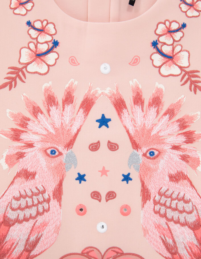 Robe rose brodée perroquets et miroirs fils fluos fille - IKKS