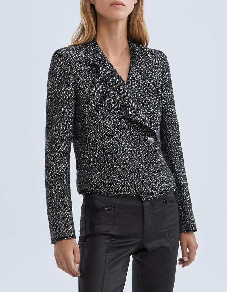 Women’s black tweed-look biker-style jacket-2