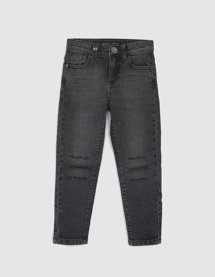 Grijze TAPERED jeans borduursels en slijtplekken knieën-2