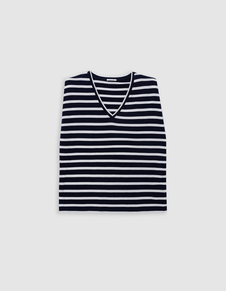 Women's navy and white striped sailor t-shirt with shoulder pads-6 Women's navy and white striped sailor t-shirt with shoulder pads-6