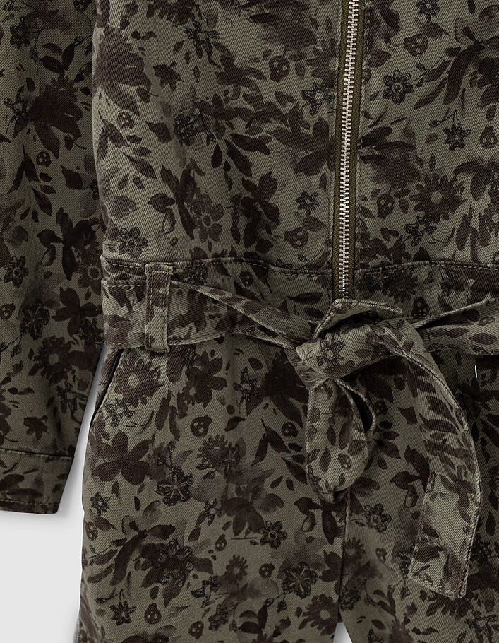 Kaki korte jumpsuit camouflagebloemen meisjes - IKKS