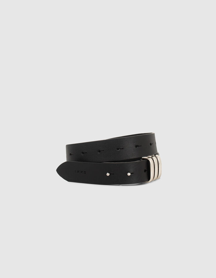 Ceinture noire en cuir de vachette avec trous femme-1