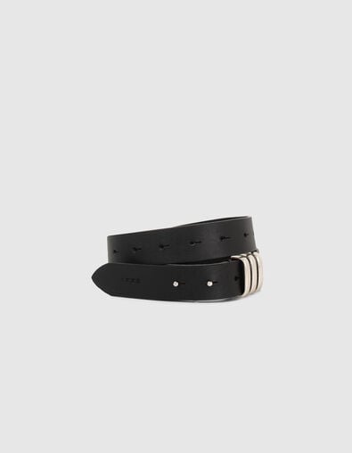 Women’s black calfskin leather belt with holes - IKKS