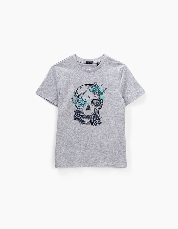 Camiseta gris claro con calavera bordada niño -1