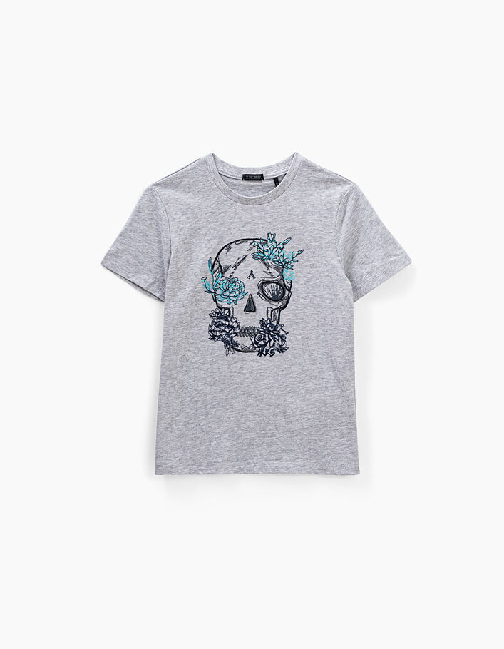 Camiseta gris claro con calavera bordada niño  - IKKS