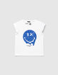 Weißes Mädchen-T-Shirt mit blauem Glitzer-SMILEYWORLD-1