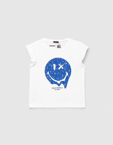 Weißes Mädchen-T-Shirt mit blauem Glitzer-SMILEYWORLD - IKKS